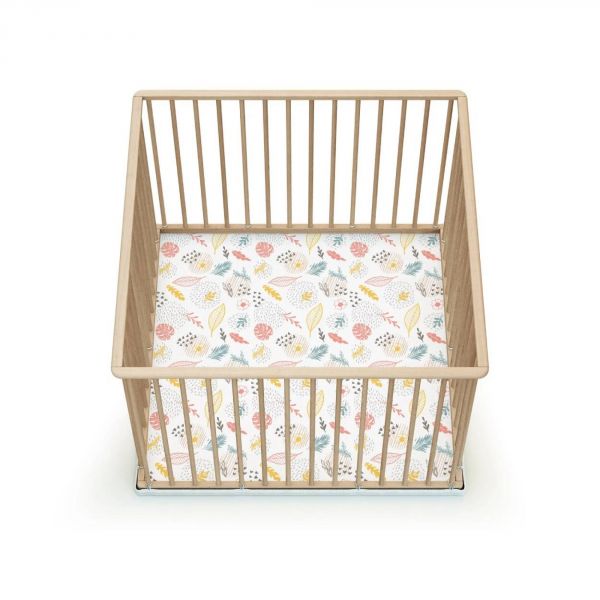 Parc fixe WEBABY fond textile hêtre brut 100 x 100 cm