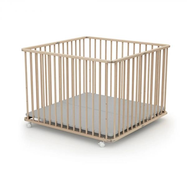 Parc Pliant WEBABY Hêtre brut et Gris  100x100