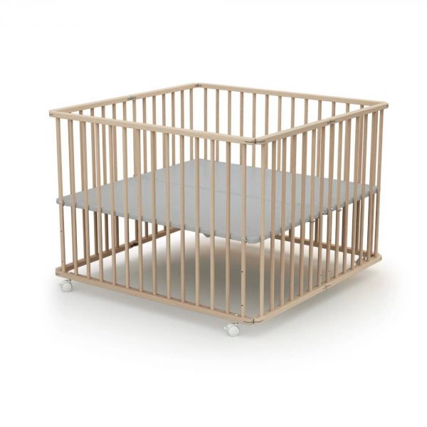 Parc Pliant WEBABY Hêtre brut et Gris  100x100