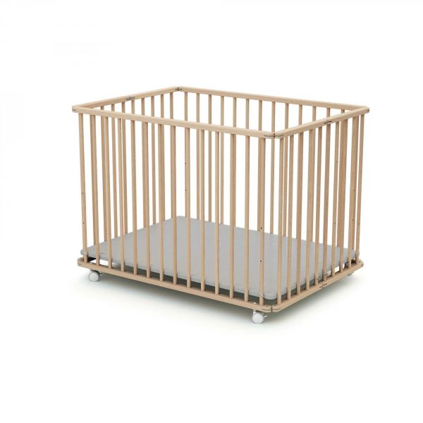 Parc Pliant WEBABY Hêtre brut et Gris  70x100