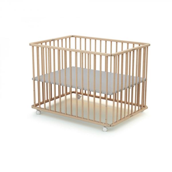 Parc Pliant WEBABY Hêtre brut et Gris  70x100