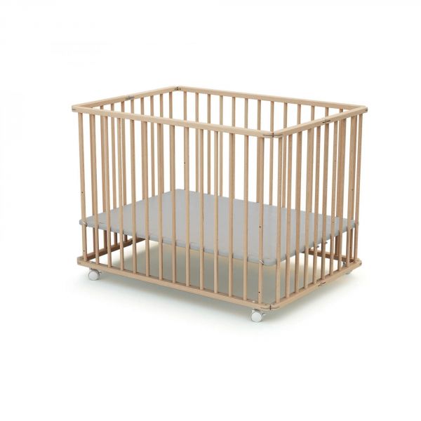 Parc Pliant WEBABY Hêtre brut et Gris  70x100