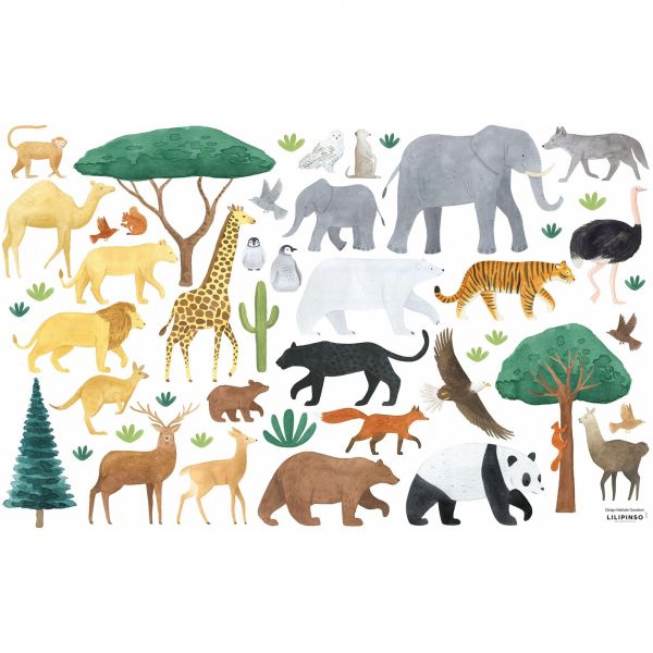 Planche de stickers 64 x 40 cm - Animaux du monde