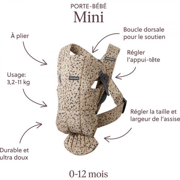 Porte bébé Mini jersey 3D tissé imprimé Beige gris foncé