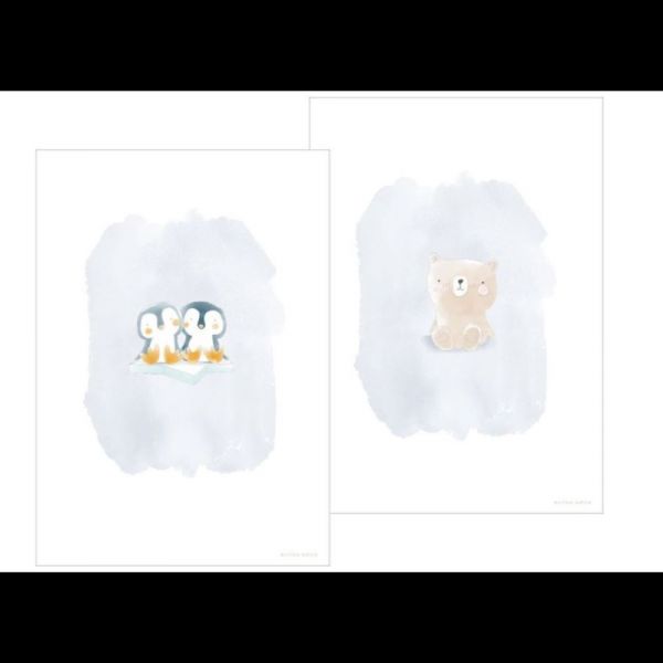 Poster A3 Bear and twin Penguins