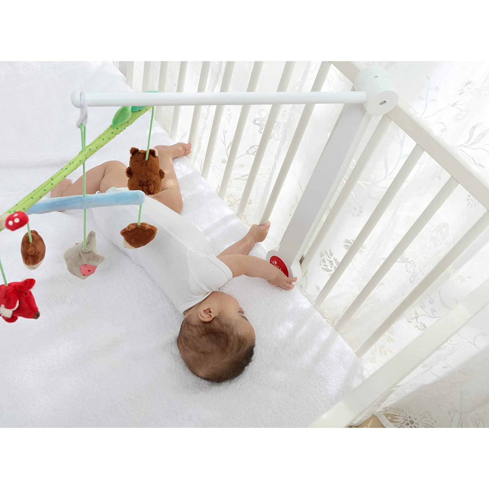 Support de mobile lit bébé à barreaux en hêtre