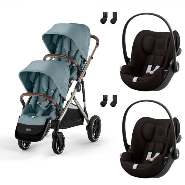 Poussette jumeaux Gazelle S Stormy Blue + 2 Sièges auto Cloud G i-Size