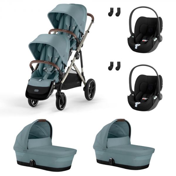 Poussette jumeaux Gazelle S Stormy Blue + 2 Sièges auto Cloud T i-Size + 2 Nacelles S