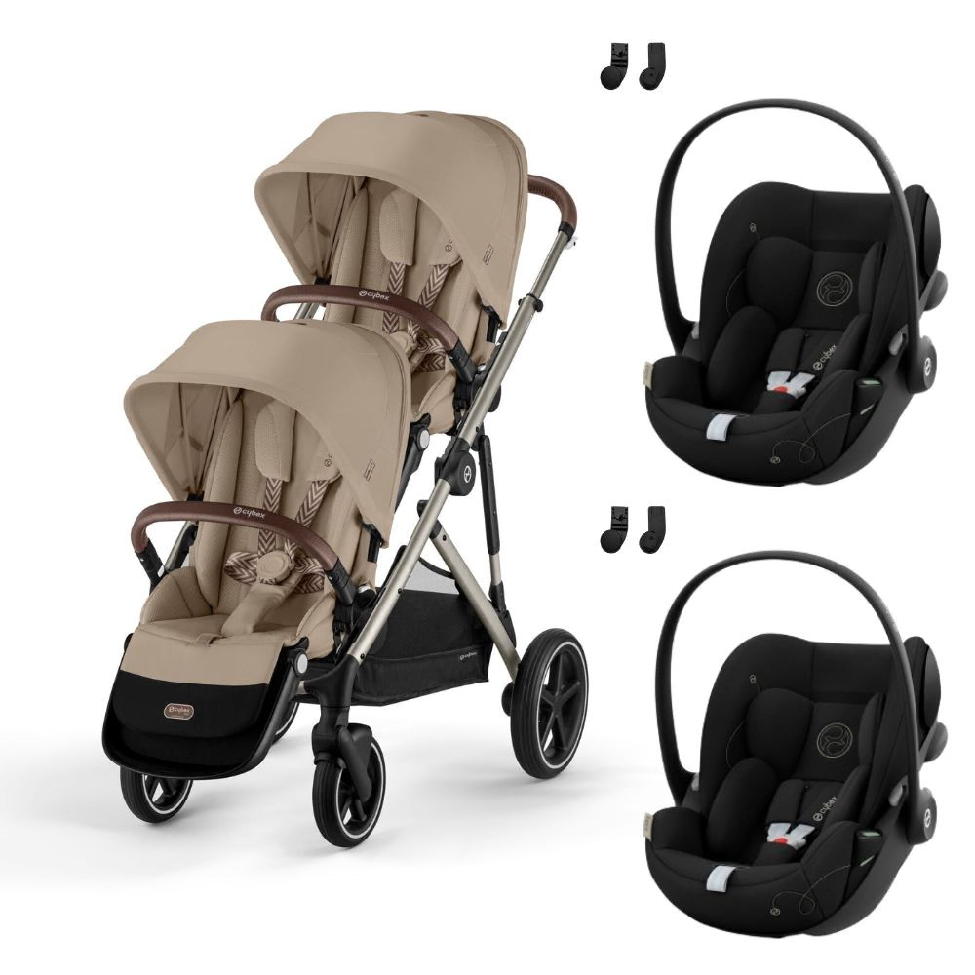 Poussette jumeaux Gazelle S Almond Beige 2 Sieges auto Cloud G i Size