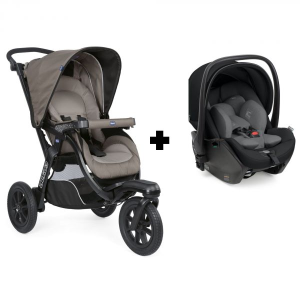 Poussette duo Activ3 Dark Beige + siège auto First seat Recline i-Size Black satin