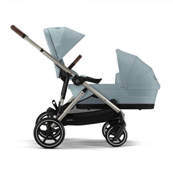 Poussette duo Gazelle S Sky Blue châssis taupe + nacelle