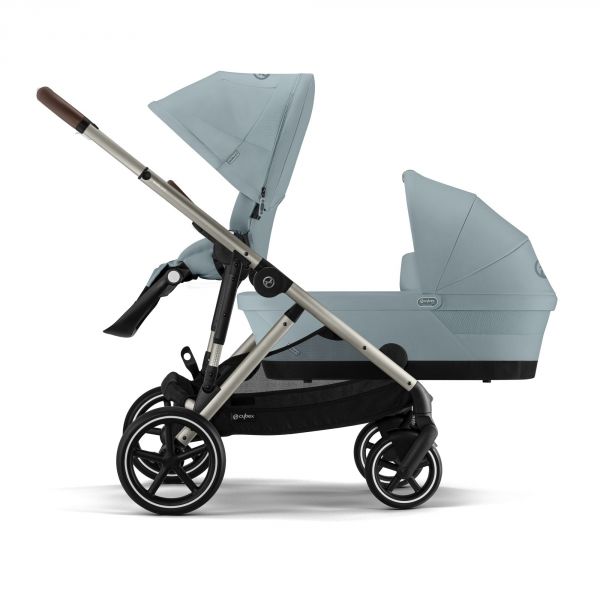 Poussette duo Gazelle S Sky Blue châssis taupe + nacelle