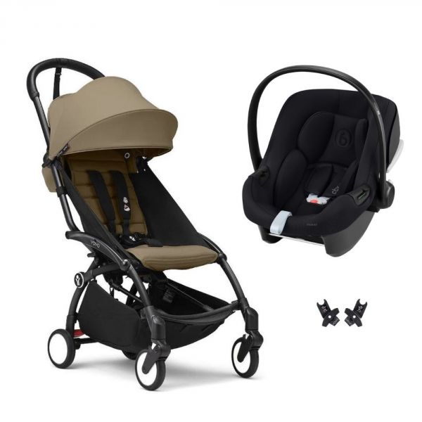 Poussette duo YOYO 3 pack 6+ et siège auto Aton B2 Black - Chassis noir - Toffee
