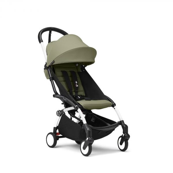 Poussette duo YOYO 3 - Châssis blanc Pack 6+ et siège auto car seat by BeSafe Olive