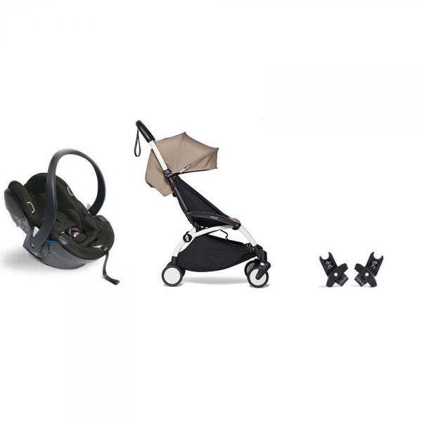 Poussette duo YOYO 3 - Châssis blanc Pack 6+ et siège auto car seat by BeSafe Taupe