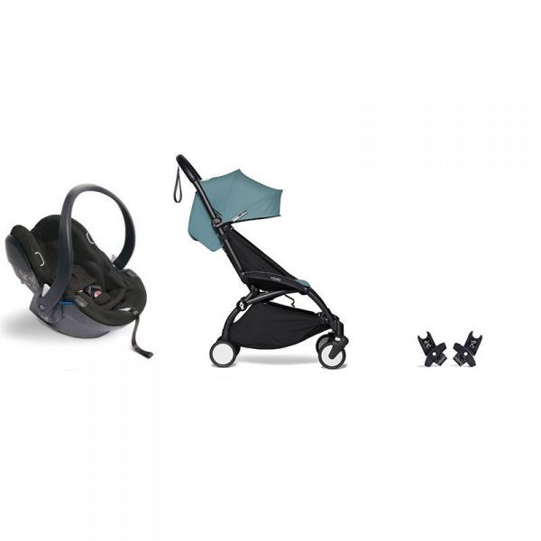 Poussette duo YOYO 3 - Châssis noir Pack 6+ et siège auto car seat by BeSafe Aqua