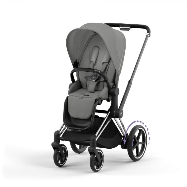 Poussette e-Priam 2 Mirage Grey châssis Chrome Black