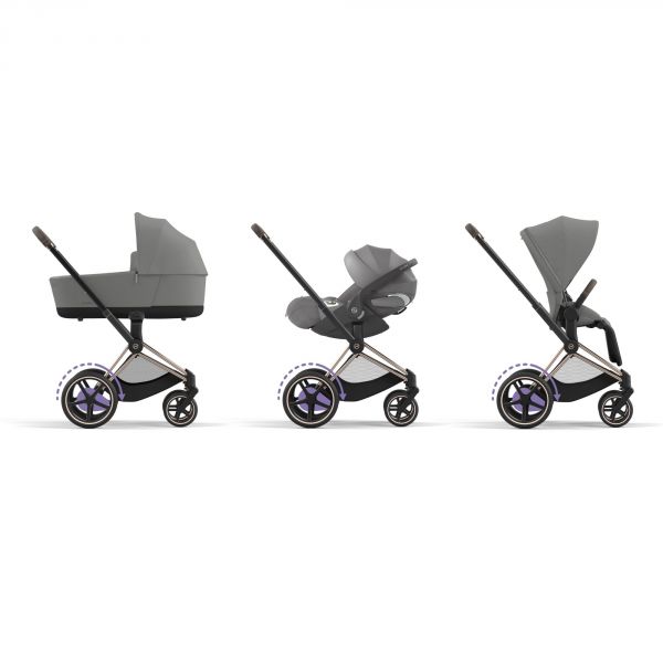 Poussette e-Priam 2 Mirage Grey châssis Chrome Black