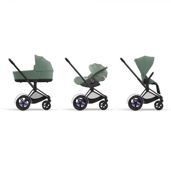 Poussette e-Priam 2 Leaf Green châssis Matt Black + Nacelle Luxe