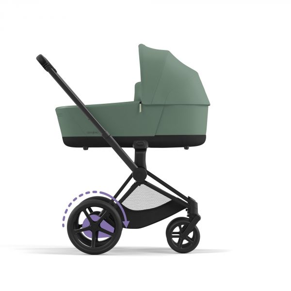 Poussette e-Priam 2 Leaf Green châssis Matt Black + Nacelle Luxe