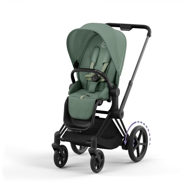 Poussette e-Priam 2 Leaf Green châssis Matt Black + Nacelle Luxe