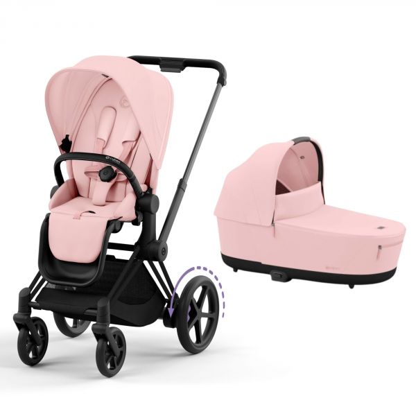 Poussette e-Priam 2 Peach Pink châssis Matt Black + Nacelle Luxe