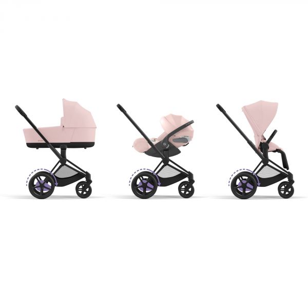 Poussette e-Priam 2 Peach Pink châssis Matt Black + Nacelle Luxe