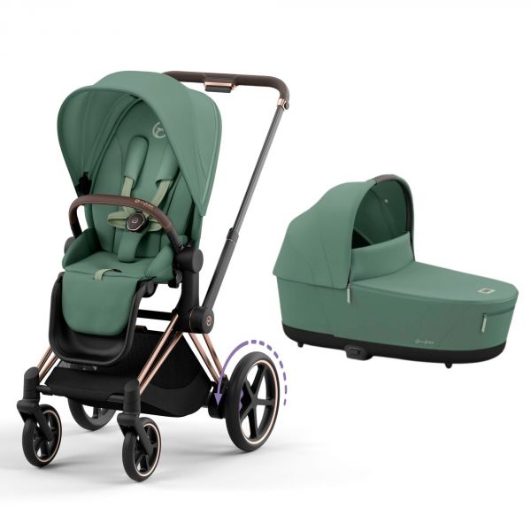 Poussette e-Priam 2 Leaf Green châssis Rose Gold + Nacelle Luxe