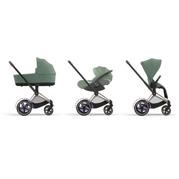 Poussette e-Priam 2 Leaf Green châssis Rose Gold + Nacelle Luxe