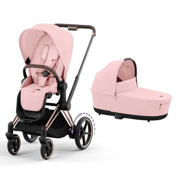 Poussette e-Priam 2 Peach Pink châssis Rose Gold + Nacelle Luxe