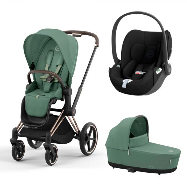 Poussette trio Priam 4 Leaf Green châssis Rose Gold + Siège auto Cloud T i-Size + Nacelle Luxe