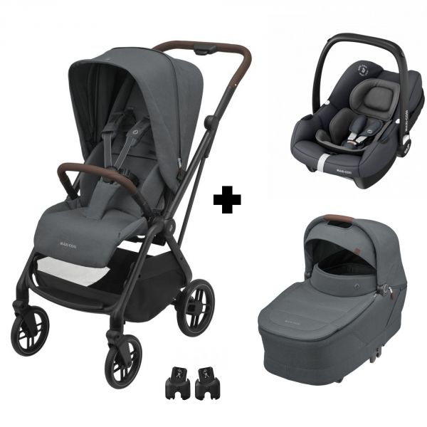 Poussette trio Leona²+ siège auto Cabriofix i-Size + nacelle Sense Twillic Graphite