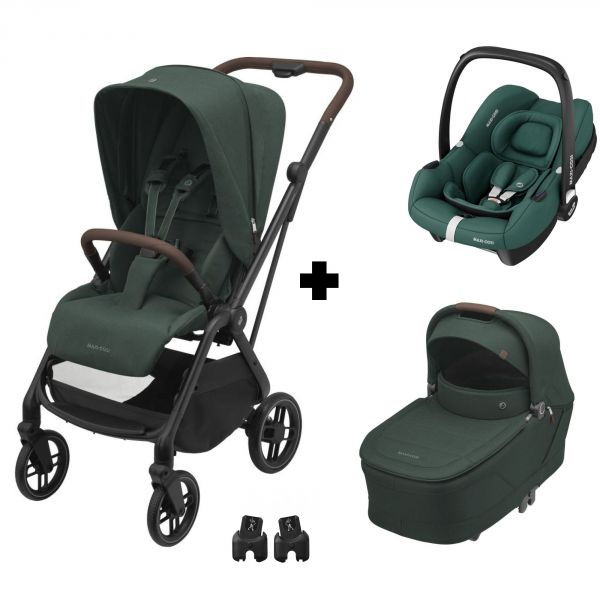 Poussette trio Leona² + siège auto Cabriofix i-Size + nacelle Sense Twillic Green