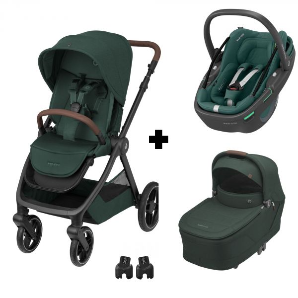 Poussette trio Oxford + Siège auto Coral 360 I-Size + nacelle Sense Twillic Green