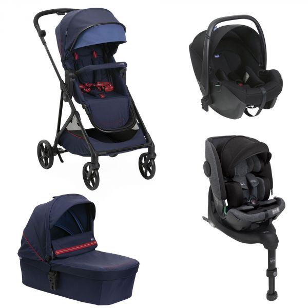 Poussette trio Seety Oxford Blue + Siège auto Kory I-Size essential + Nacelle Seety + Bi-Seat Air i-Size + base 360°