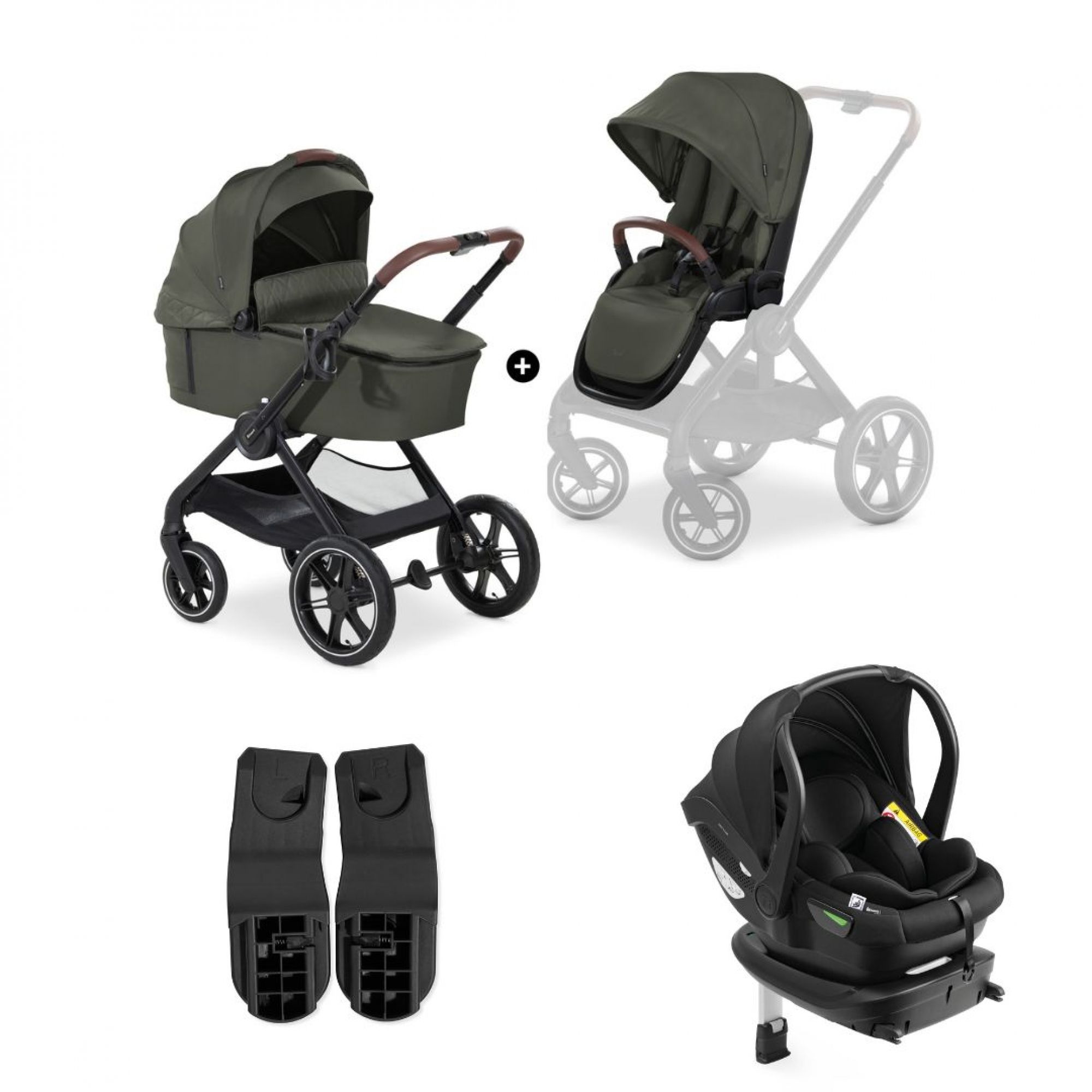 Poussette trio Walk N Care Air Dark Olive avec coque drive N Care et base isofix