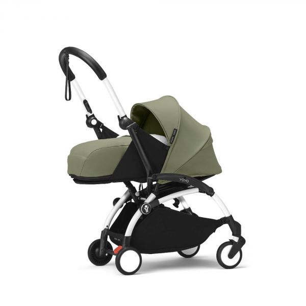 Poussette trio YOYO 3 - Châssis blanc Pack 0+ & 6+ Olive + siège auto car seat by BeSafe