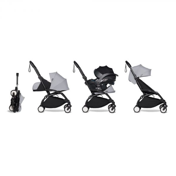 Poussette trio YOYO 3 - Châssis noir Pack 0+ & 6+ Stone + siège auto car seat by BeSafe