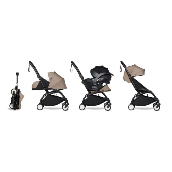 Poussette trio YOYO 3 - Châssis noir Pack 0+ & 6+ Taupe + siège auto car seat by BeSafe