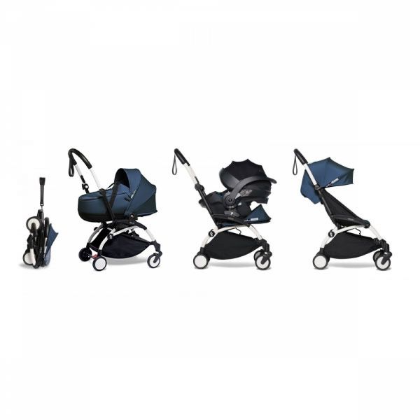 Poussette trio YOYO 3 - Châssis blanc Pack 6+ siège auto car seat by Besafe + Nacelle Beu Air France