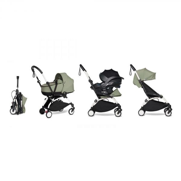 Poussette trio YOYO 3 - Châssis blanc Pack 6+ siège auto car seat by Besafe + Nacelle Olive