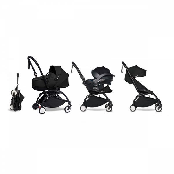 Poussette trio YOYO 3 - Châssis noir Pack 6+ siège auto car seat by Besafe + Nacelle Noir