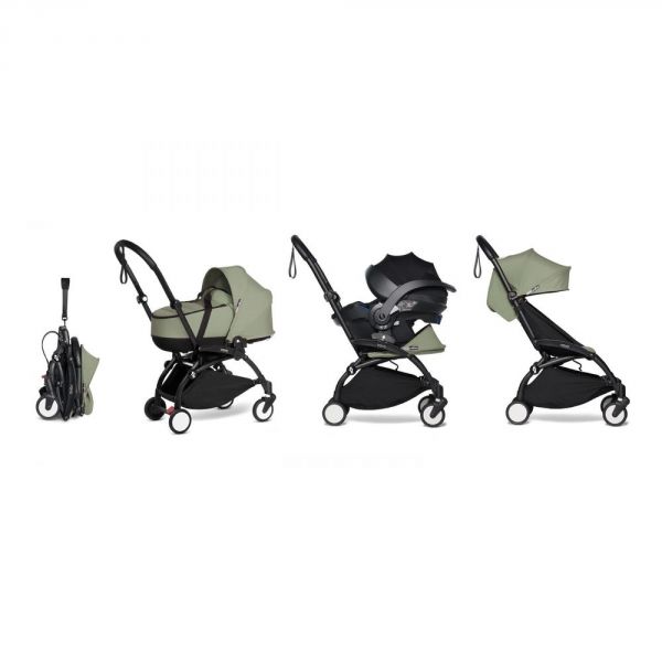 Poussette trio YOYO 3 - Châssis noir Pack 6+ siège auto car seat by Besafe + Nacelle Olive