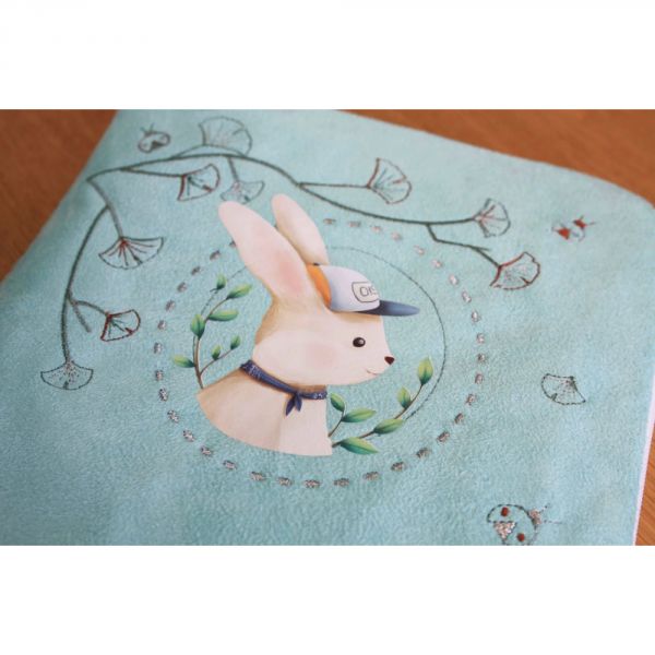 Protège carnet de santé bébé Lapin à la casquette Turquoise