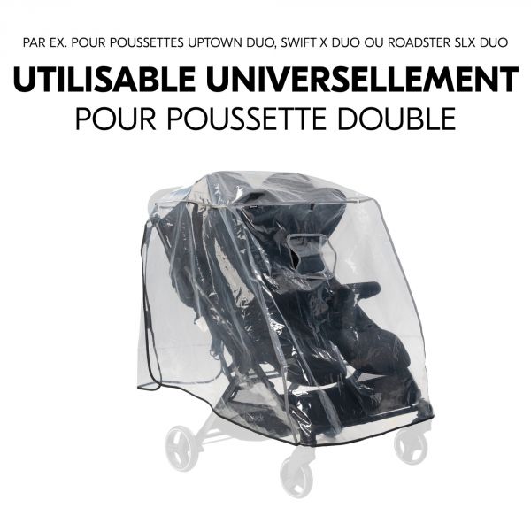 Habillage pluie pour poussette double côte à côte