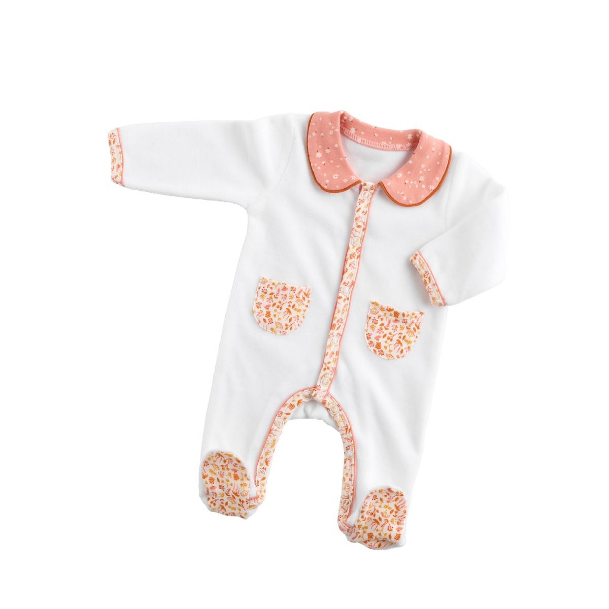 Pyjama bébé blanc 1 mois col motif floral Esmée - Made in Bébé