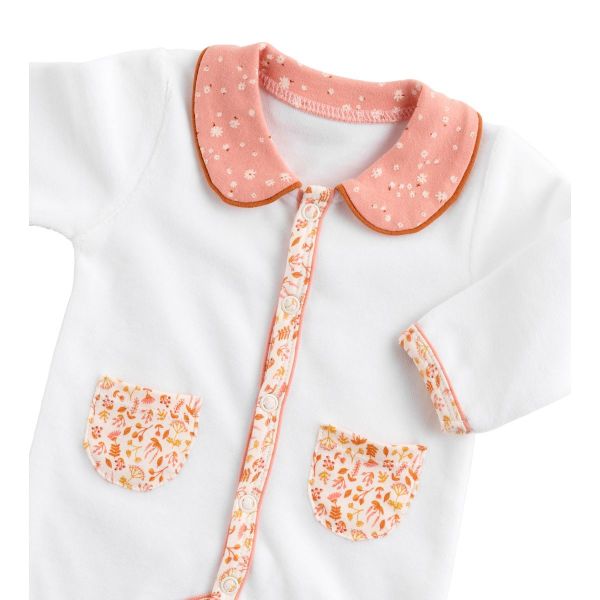 Pyjama bébé blanc 3 mois col motif floral Esmée