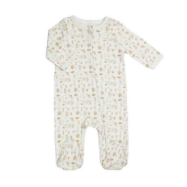 Pyjama coton zip naissance AOP Ecru