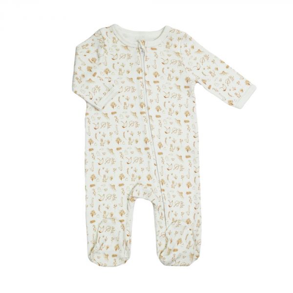 Pyjama coton zip 1 mois AOP Ecru