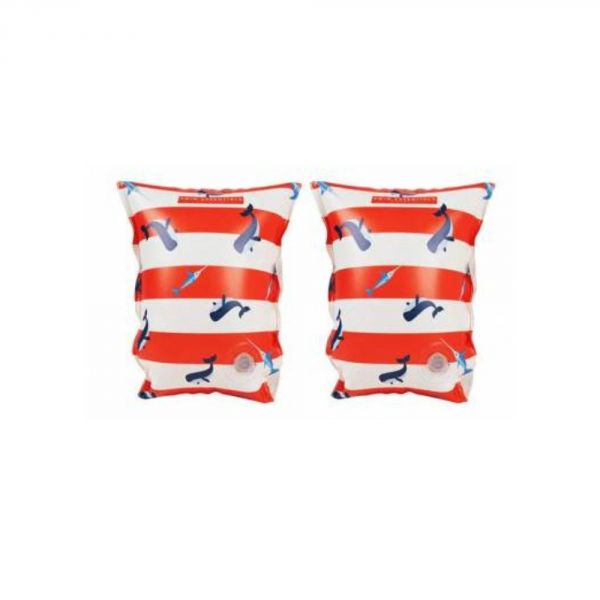 Brassards piscine enfant 0-2 ans - Rayé Blanc/Rouge Baleine